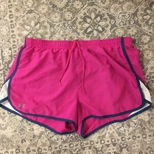 Under Armour Women's Hot Pink Athletic Shorts with Navy Trim